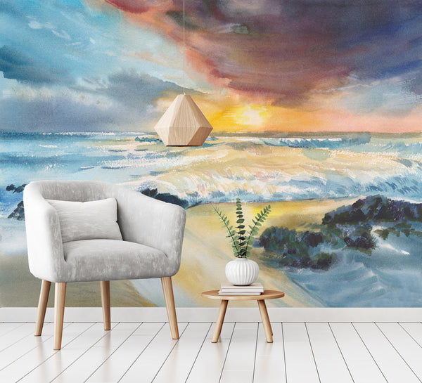Sunset Art Design Background Landscape Wallpaper Wall Covering