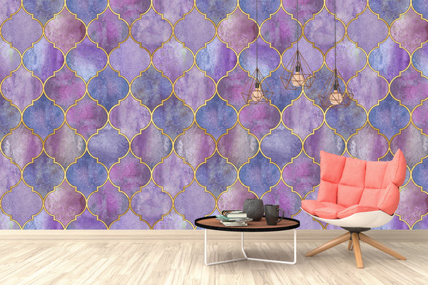 Purple Ellipse Shape Abstract Wallpaper Wall Covering