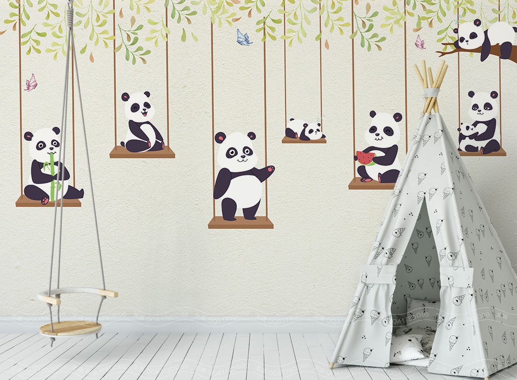 Modern Art Panda Children Kids Room Wallpaper Wall Covering
