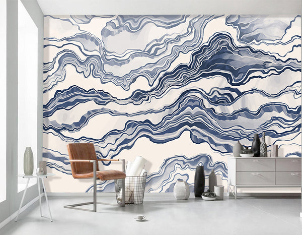 Blue Abstract Wave Modern Design Wallpaper Wall Covering