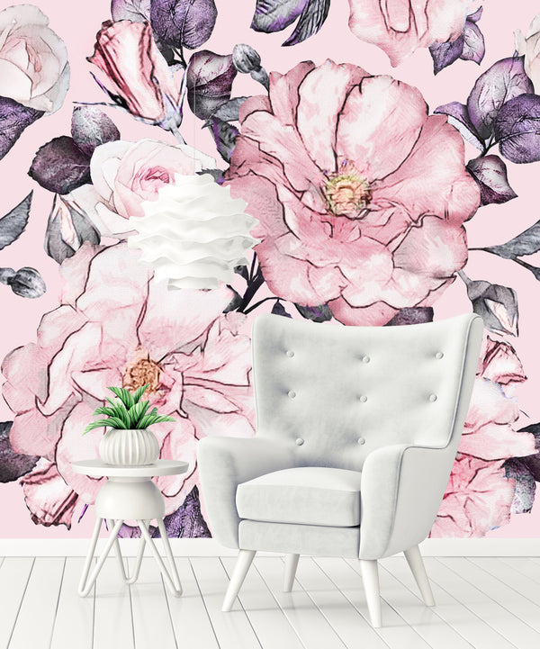 Floral Wallpaper Pink Rose Flower Pattern Wallpaper