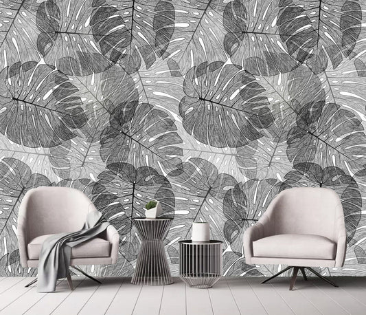 Monochrome Black And White Tropical Palm Leaves Wallpaper