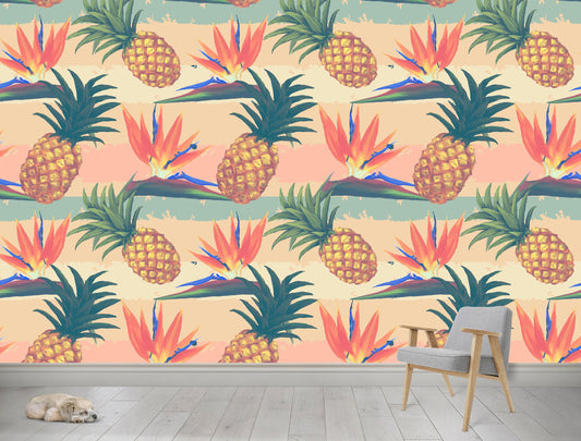 Pop Art Wallpaper Vintage Fruits Pineapple Design Wallpaper