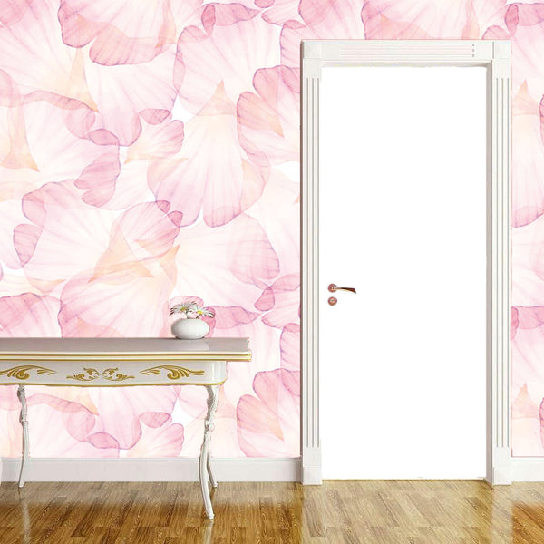 Pink Flowers Leaves Watercolor Modern Wallpaper Wall Covering