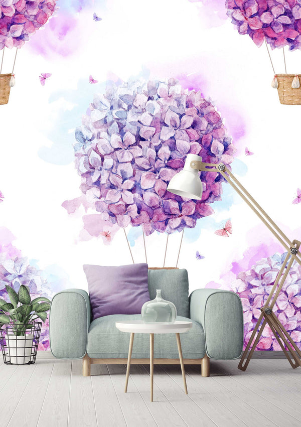 Pink Hydrangea Balloon Modern Style Design Wallpaper