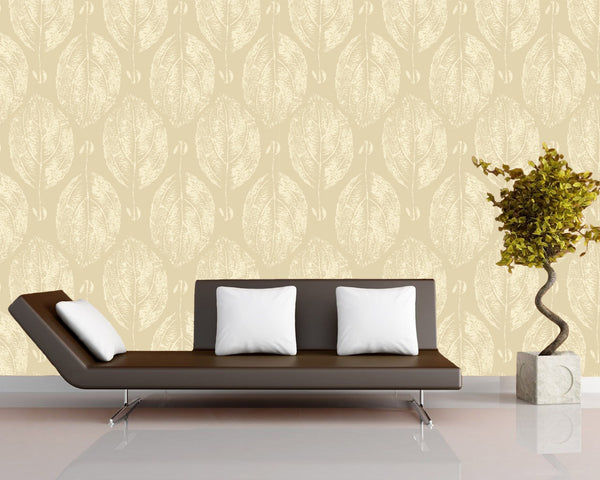 Wall Art One Color Design Leaves Wallpaper Wall Covering