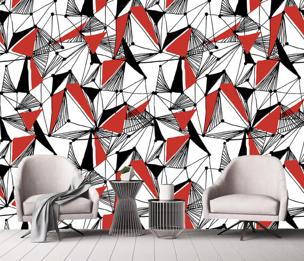 Black White and Red Triangles Wallpaper Wall Covering