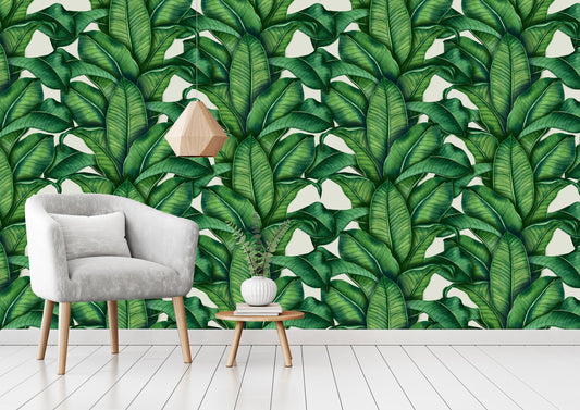 Green Floral Watercolor Palm Leaves Wallpaper Wall Covering