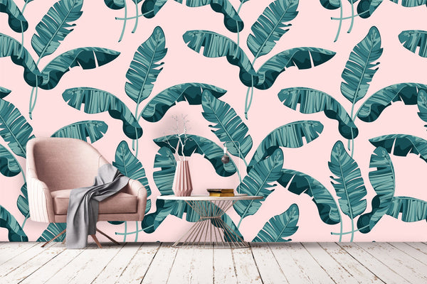 Banana Tree Illustration Art on the Pink Background Wallpaper