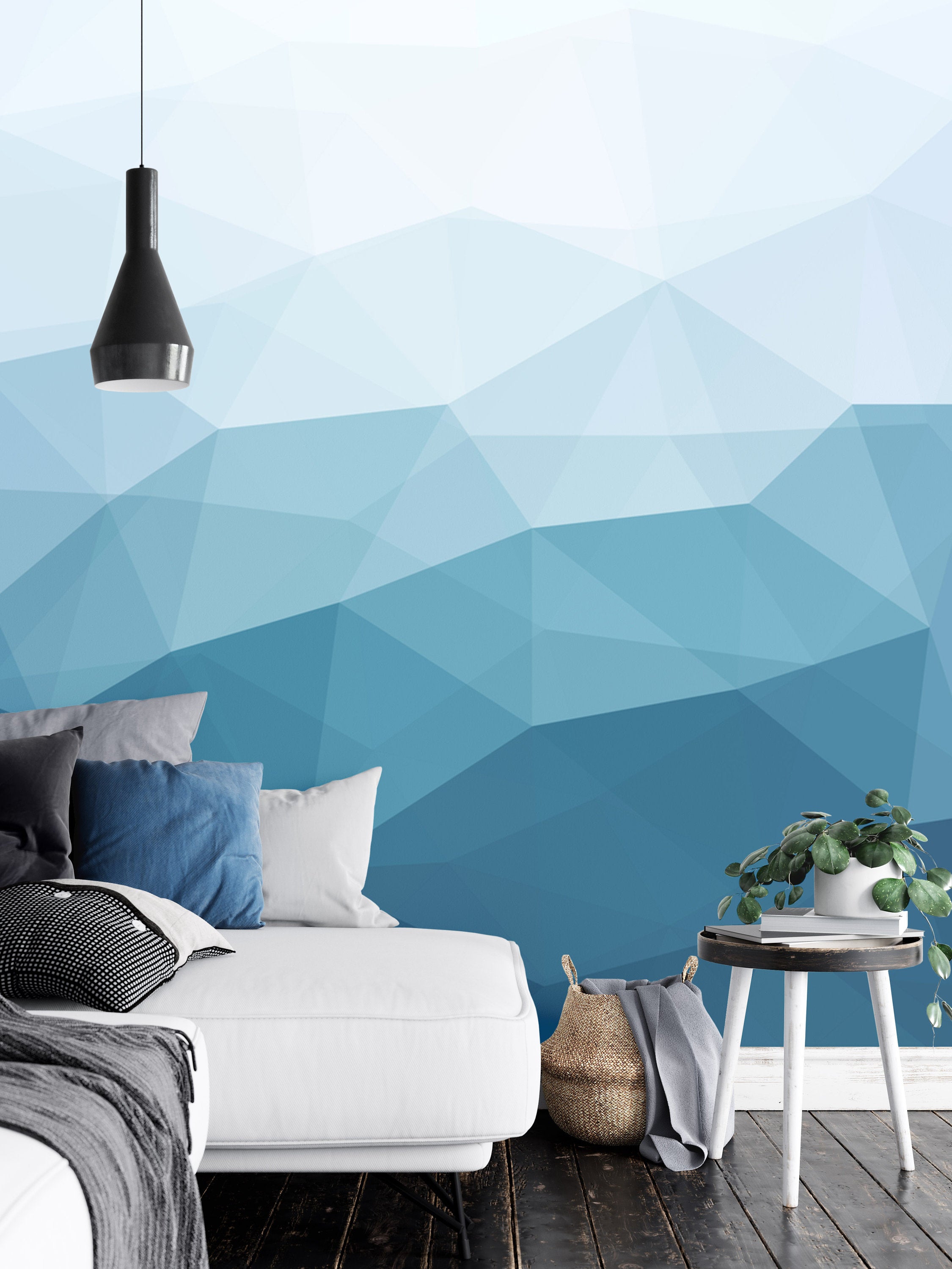 Abstract Blue Mural Soft Geometric Modern Design Wallpaper