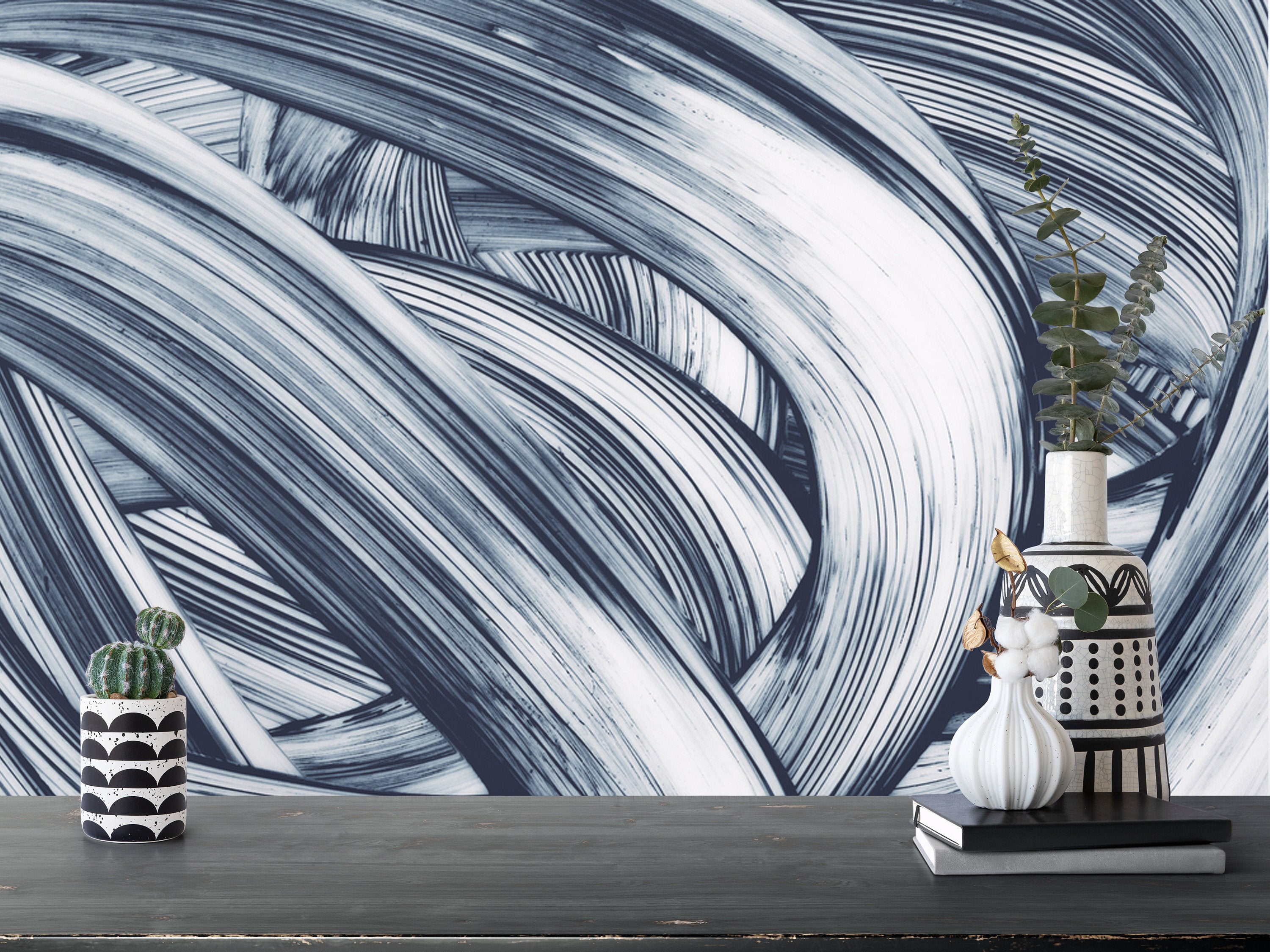 Metallic Dark Monochrome Brush Wallpaper Wall Covering