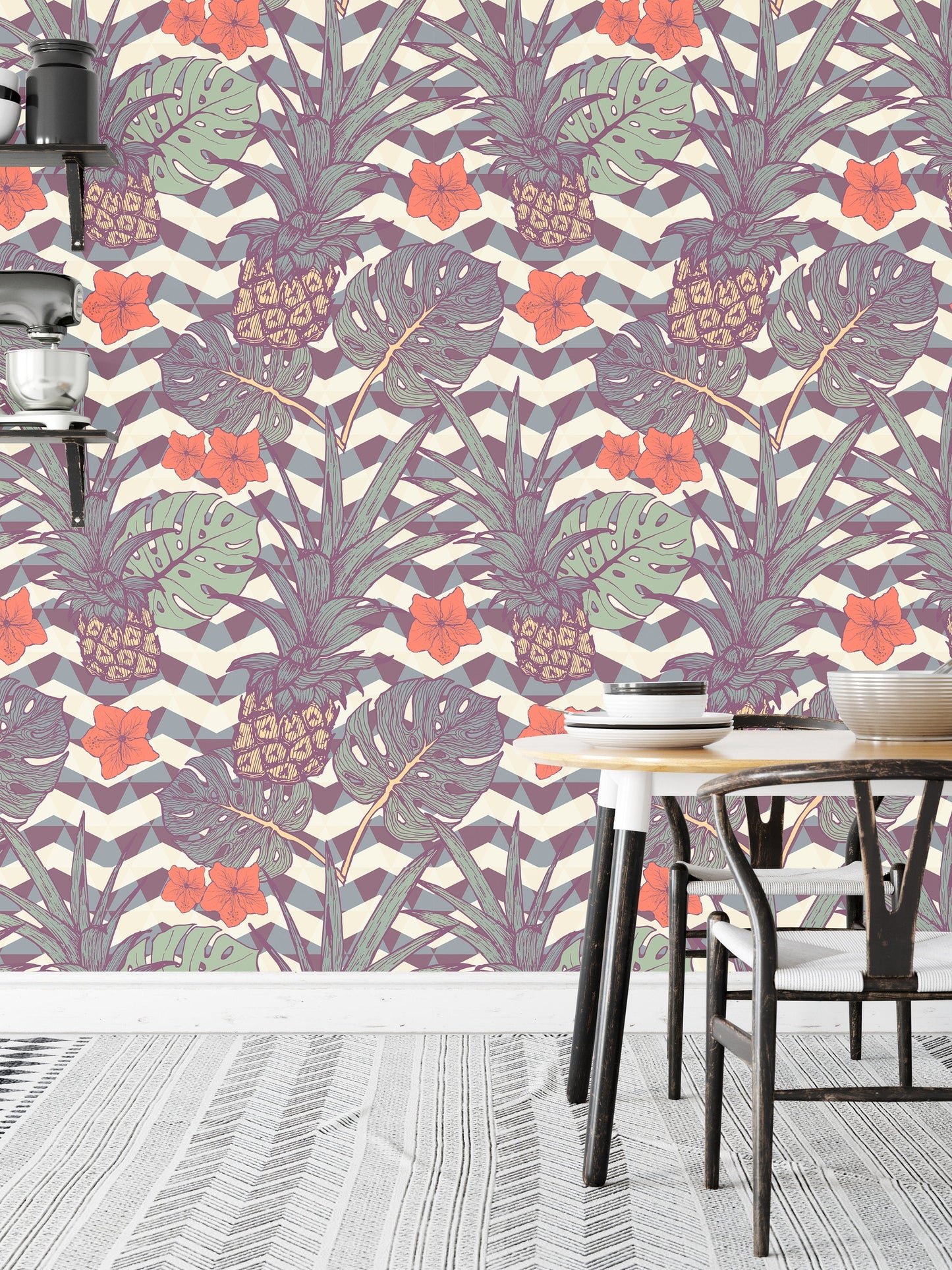 Vintage Design Tropical Plant and Fruits Wallpaper