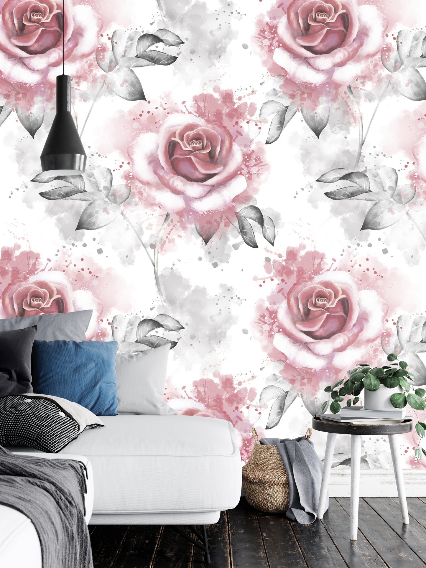 Modern Pink Roses Floral Wallpaper Wall Covering Home Decor