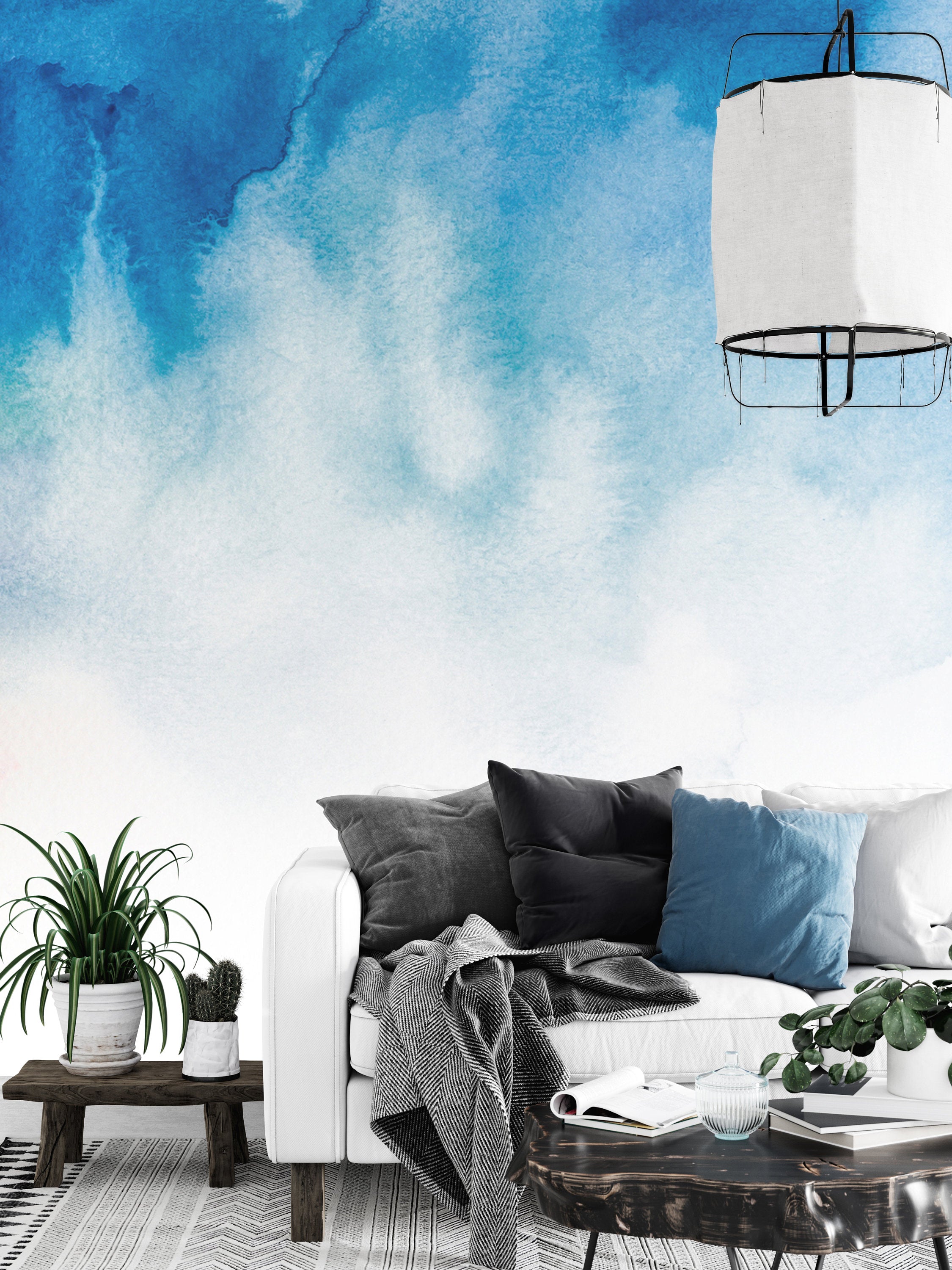 Abstract Blue Ink Wall Cover Light Style Wall Art Wallpaper