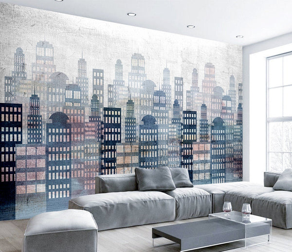 Hand Drawn City Abstract Silhouette Modern Wallpaper