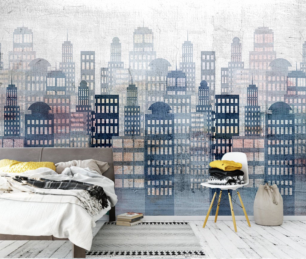 Hand Drawn City Abstract Silhouette Modern Wallpaper