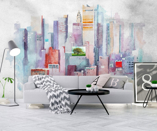 Abstract Hand-Painted City Silhouette Background Wallpaper