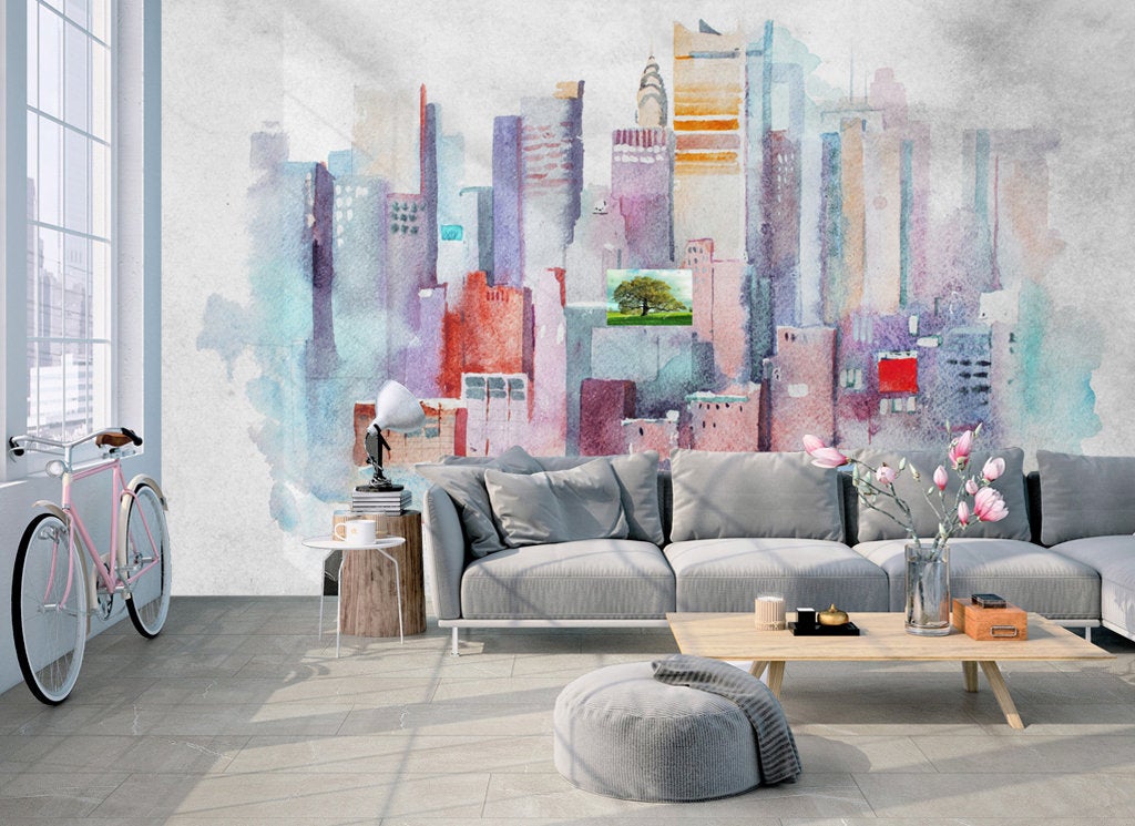 Abstract Hand-Painted City Silhouette Background Wallpaper