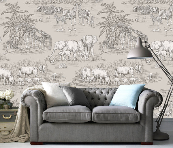 Savana Sketch Abstract Animal Modern Design Wallpaper