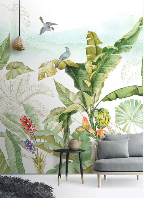 Tropical Rainforest Plants Oil Painting Background Wallpaper