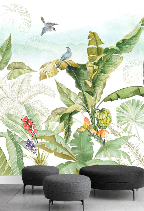 Tropical Rainforest Plants Oil Painting Background Wallpaper