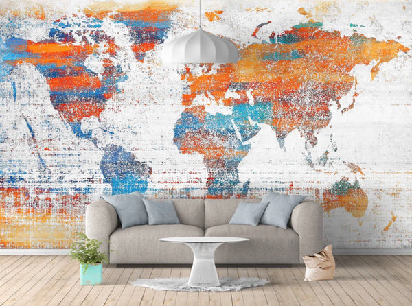 Spraying Colorful World Map Background Wallpaper