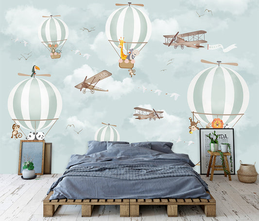 Cartoon Hot Air Balloon Mural Home Decor Wallpaper