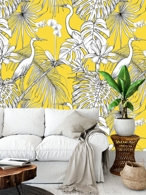 Stork illustration Art with Yellow Background Wallpaper