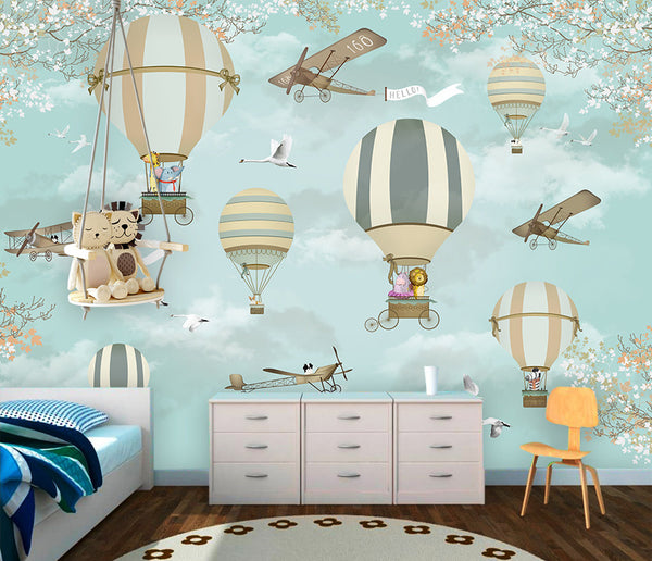 Cartoon Hot Air Balloon Children's Room Wallpaper Home Decor
