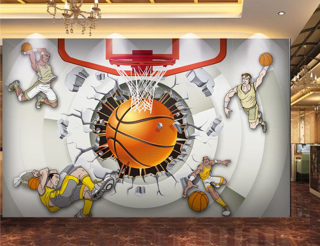 Colorful Street Basketball Brick Wallpaper Wall Art