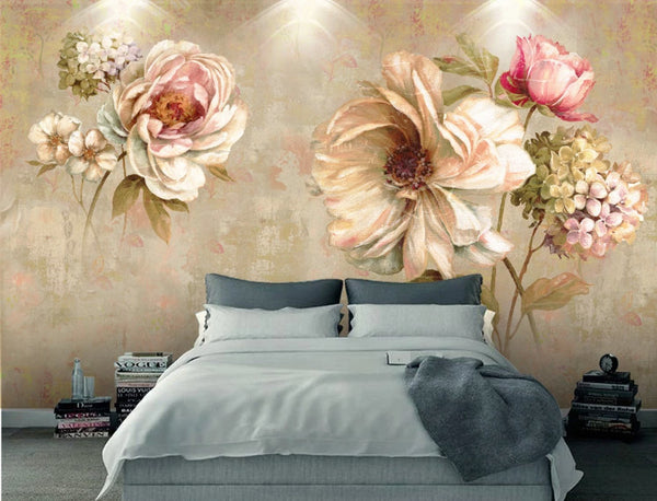 European Style Vintage Oil Painting Flower Floral Wallpaper