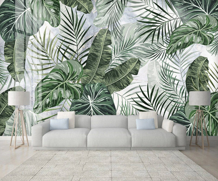 Natural Leaves Background Modern Wallpaper Wall Covering