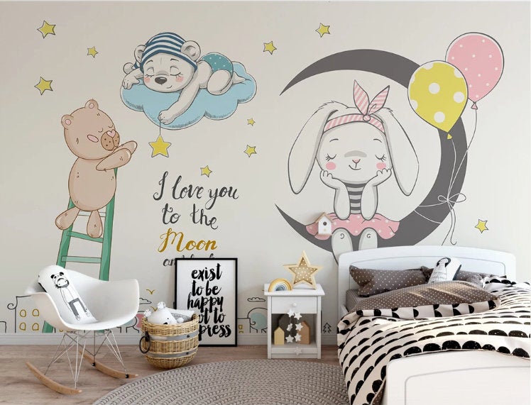 Cartoon Sticker Abstract Animal Painting Nordic Style Wallpaper