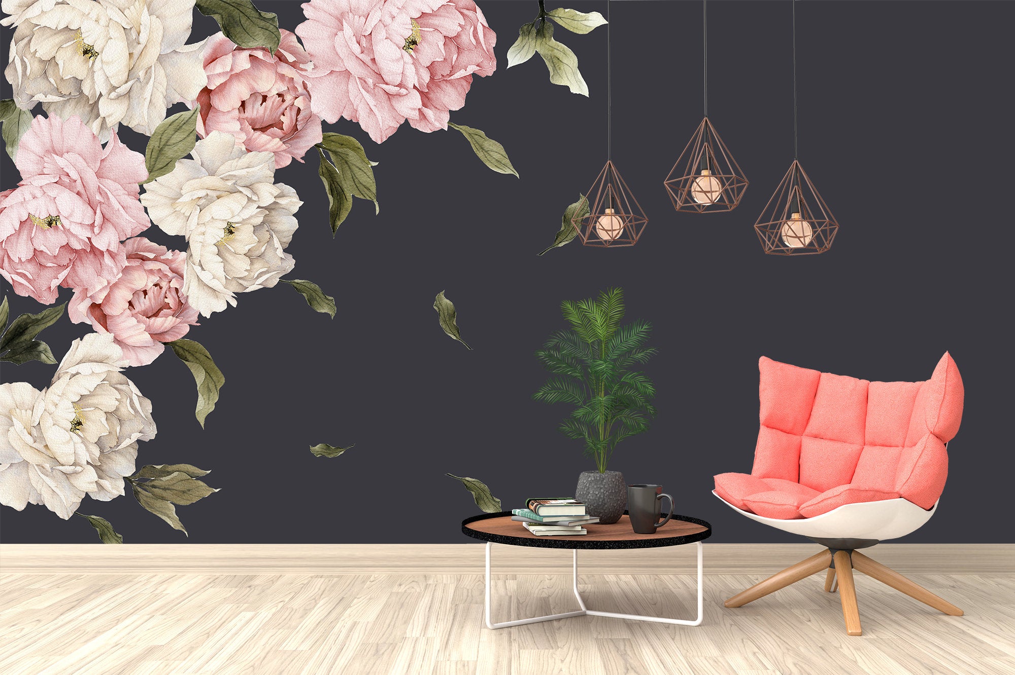 Dark Pink Peony Flower Peonies Floral Wallpaper Wall Covering
