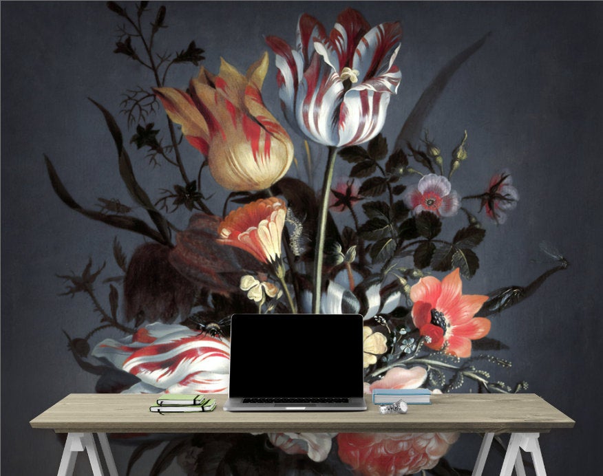 Flowers Dark Floral Art Bouquet Leaf Wallpaper