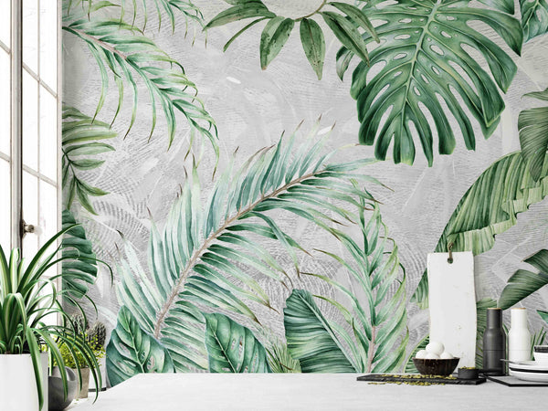 Tropical Rainforest Tree Leaves Floral Modern Decor Wallpaper
