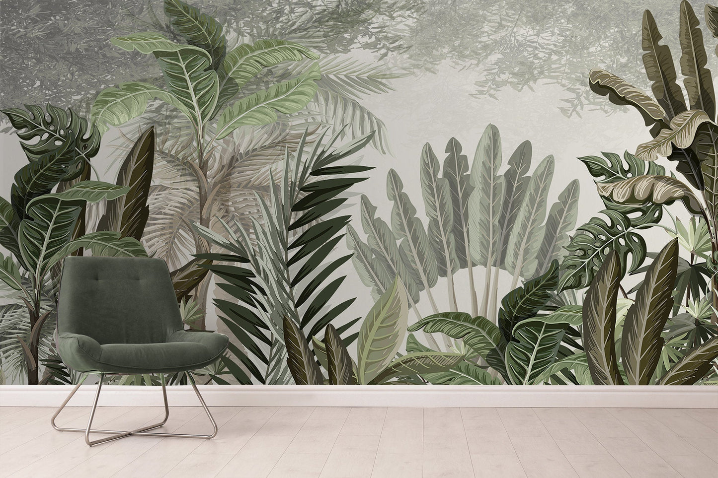 Tropical Forest Tree Leaves Wallpaper Decor Art Modern
