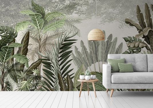 Tropical Forest Tree Leaves Wallpaper Decor Art Modern