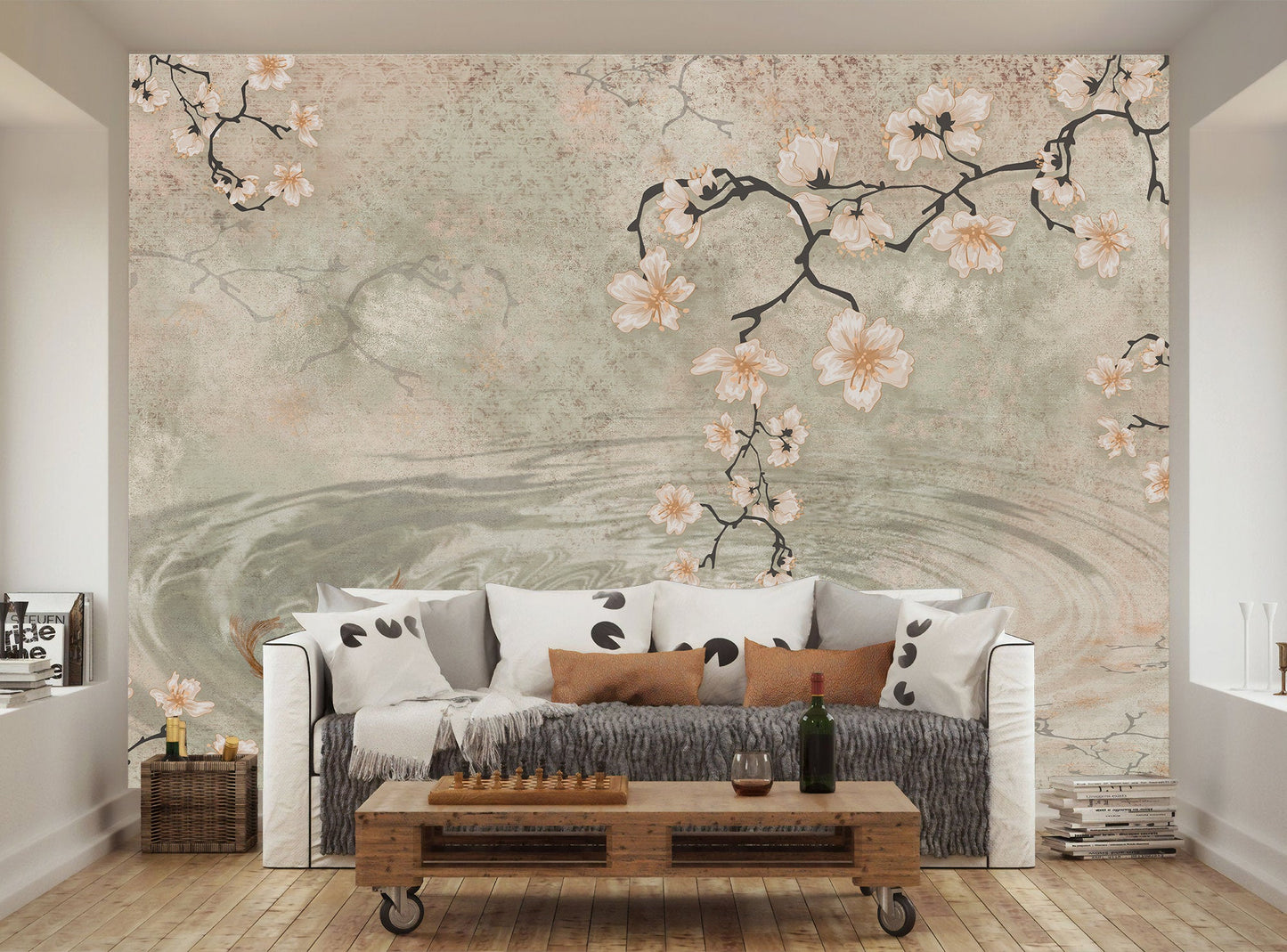 Flowers On Tree Branches And Water Wallpaper Mural Art