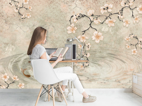 Flowers On Tree Branches And Water Wallpaper Mural Art