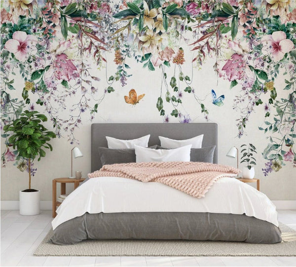 Colorful Flowers and Leaves Floral Wallpaper Wall Art