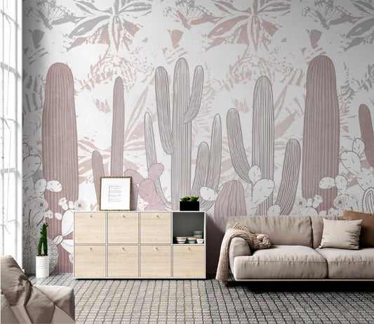 Pinkly Cartoon Cactus Wallpaper Mural Home Decor Wall Art