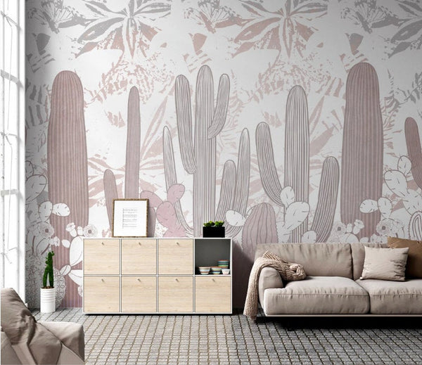 Pinkly Cartoon Cactus Wallpaper Mural Home Decor Wall Art