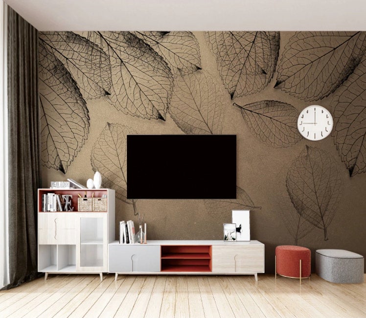 Leaves Brown Background Modern Luxury Wallpaper Wall Art