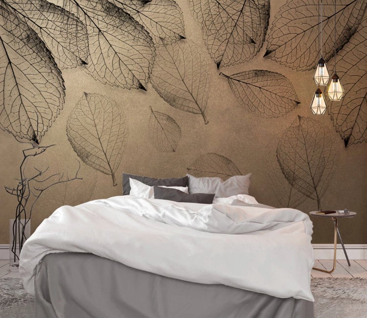 Leaves Brown Background Modern Luxury Wallpaper Wall Art