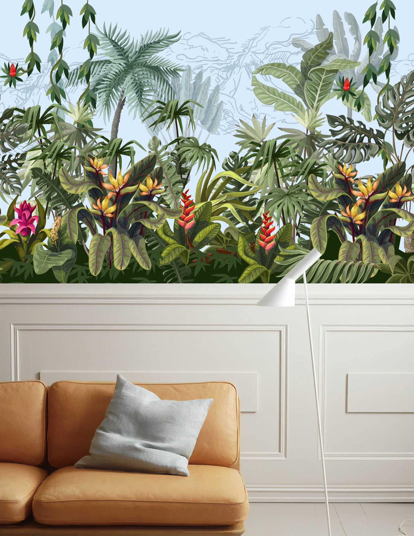 Tropical Jungle Plants and Leaves Floral Wallpaper Wall Art