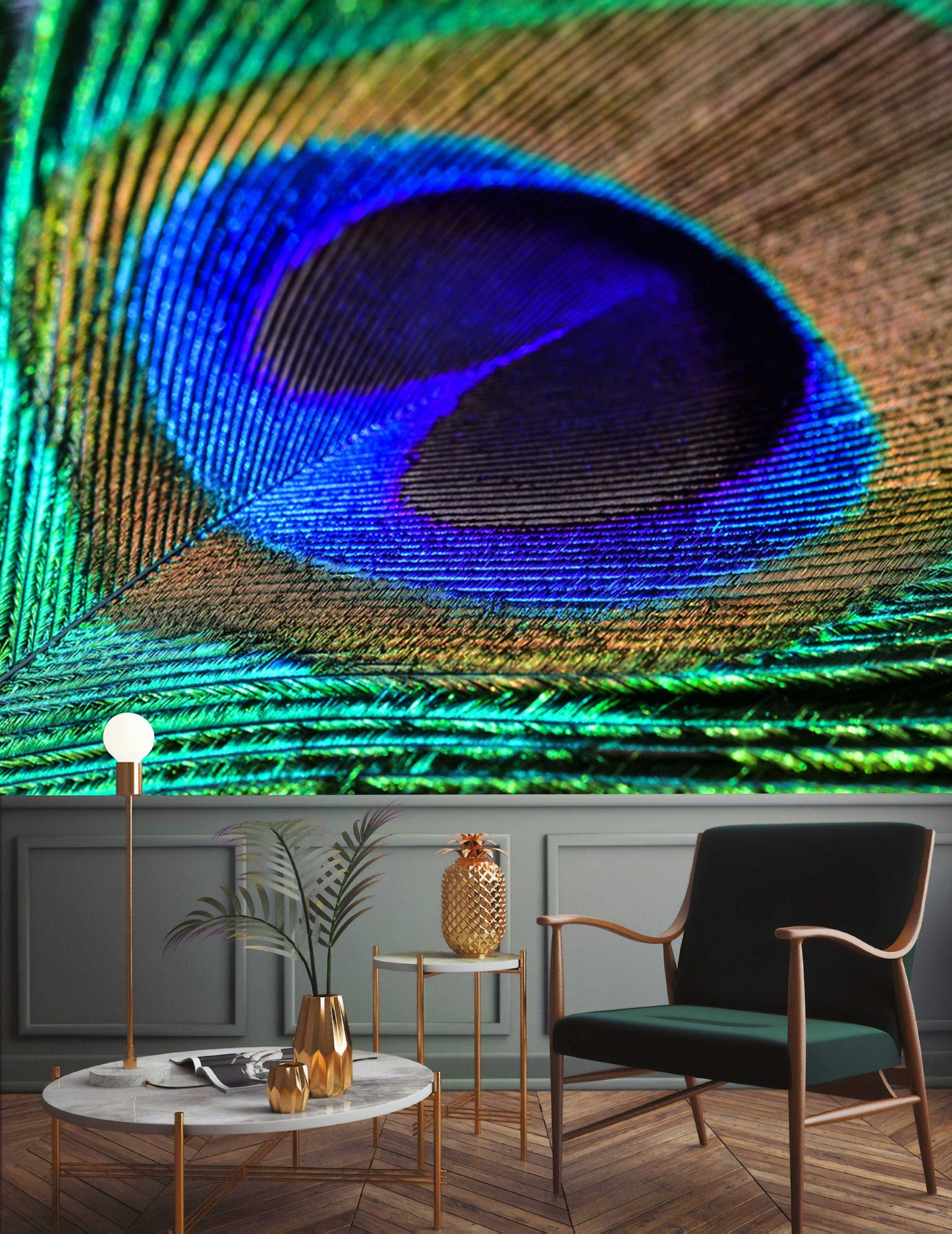Colorful Peacock Feather Abstract Modern Art Wallpaper