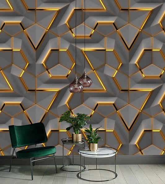 Gray Panel Gold Decor Geometric Background Wallpaper Wall Art