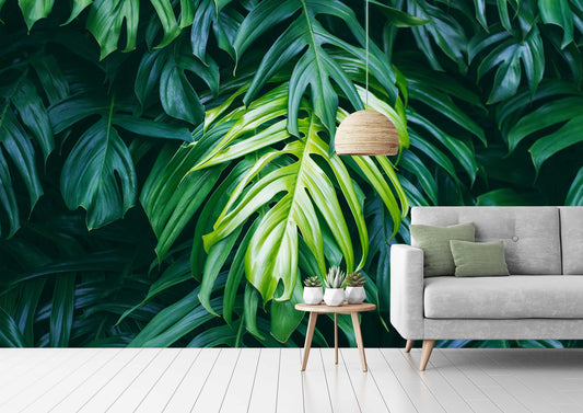 Vivid Green Color Leaves Floral Wallpaper Wall Decor