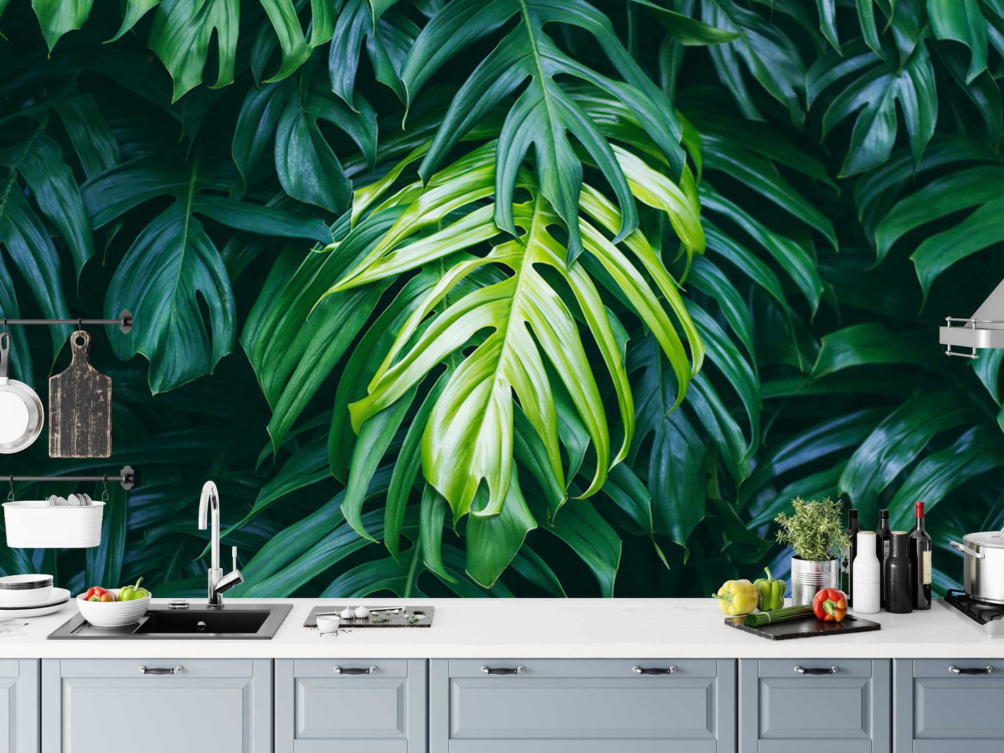 Vivid Green Color Leaves Floral Wallpaper Wall Decor